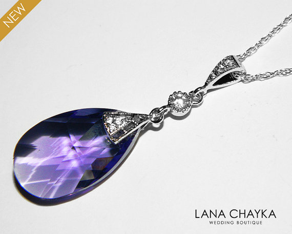 زفاف - Tanzanite Light Purple Crystal Necklace Swarovski Tanzanite Light Violet Necklace Wedding Crystal Necklace Tanzanite Silver Crystal Jewelry