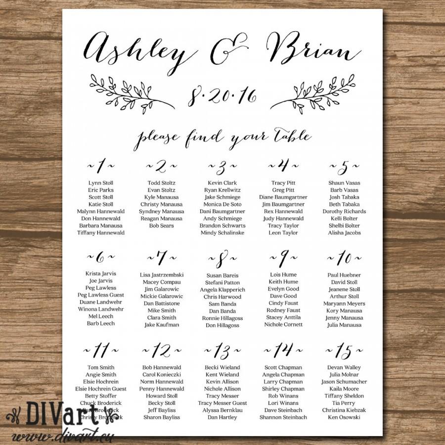 Hochzeit - Wedding Seating Chart, Wedding Seating Plan, Chalkboard Seating Chart, Rustic Seating Chart - alphabetical or by table number - 488