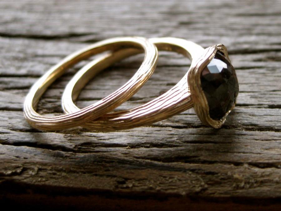 زفاف - Rose Cut Brown Diamond Engagement Ring With Matching Wedding Band in 14K Yellow Gold Size 7