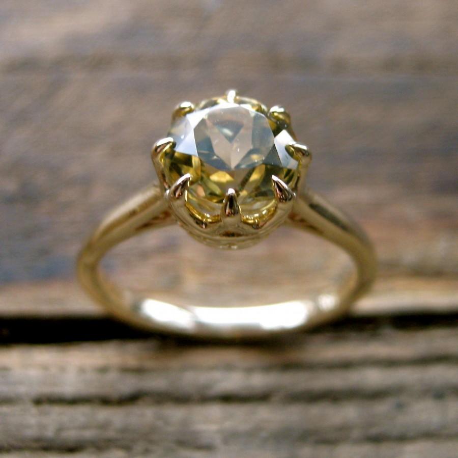 Wedding - Lime Chrysoberyl Engagement Ring in 14K Yellow Gold with Scrolls on Basket Size 7