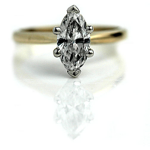 Hochzeit - Marquis Engagement Ring GIA 1.32 ctw Vintage Marquise Diamond Ring Two Tone Platinum YG Solitaire Engagement Ring Wedding Ring Marquise Ring