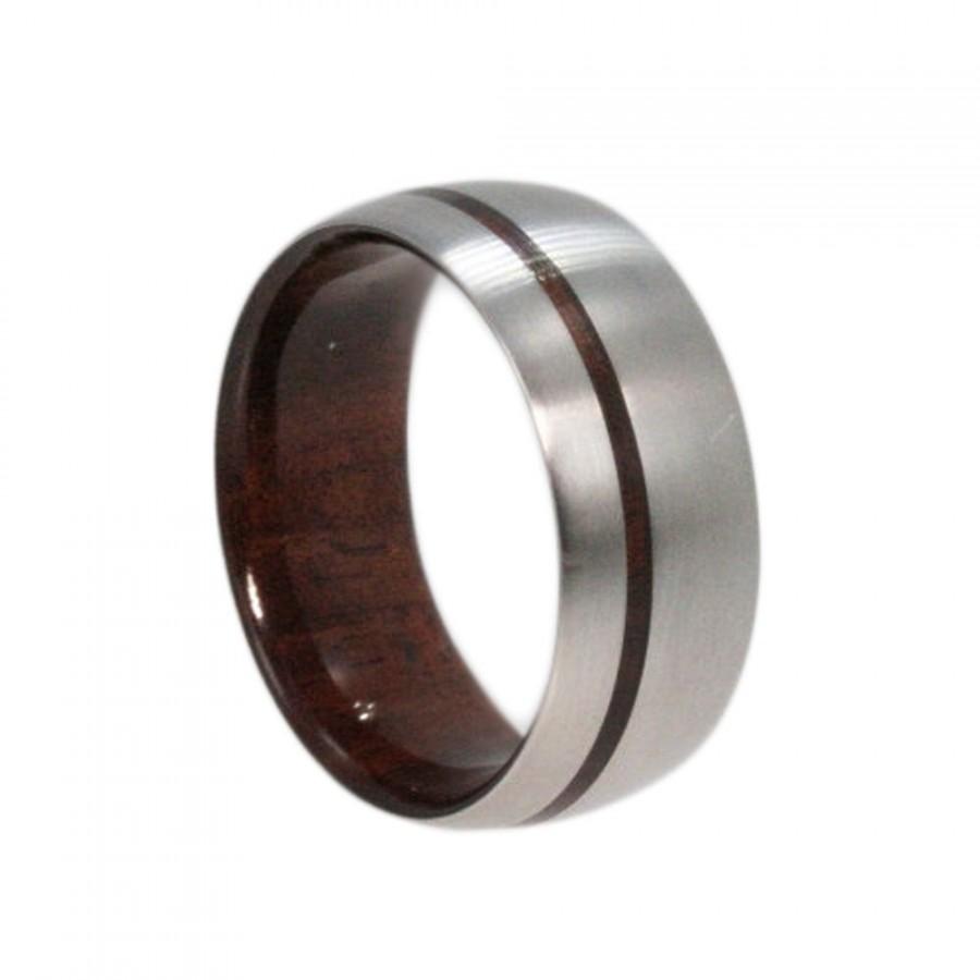 Wedding - Wood Wedding Band, Titanium Ring With Bolivian Rosewood And A Brushed Finish, Unisex Ring