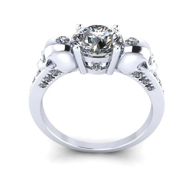 Mariage - Silver or Gold Skull Engagement Ring with  simulated Diamond