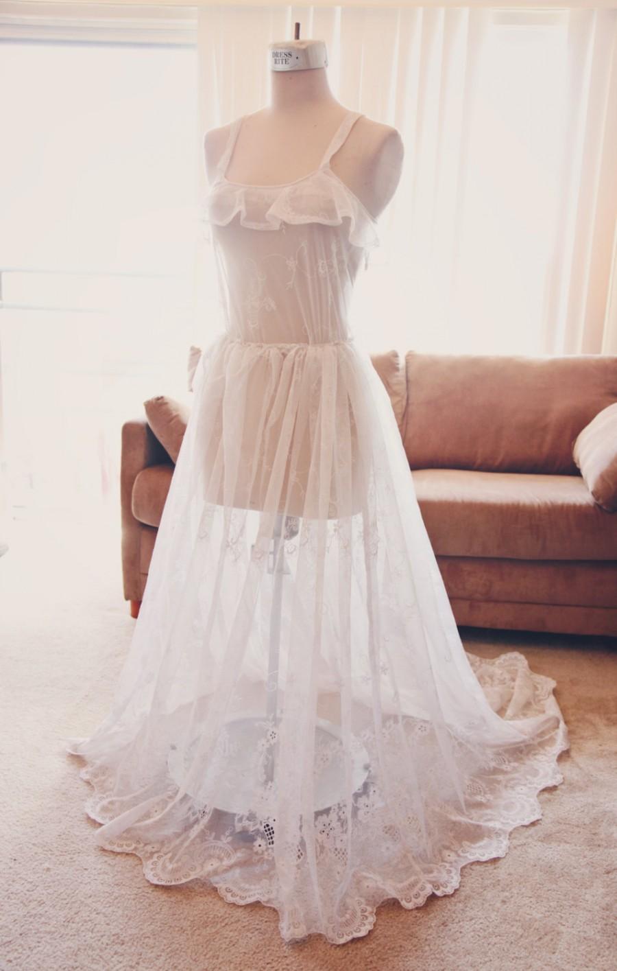 Wedding - Upcycled Bohemian Embroidered White Lace Ruffle Wedding Gown // Bohemian Wedding // Lace Wedding Gown // Long Wedding Dress // Boho Wedding