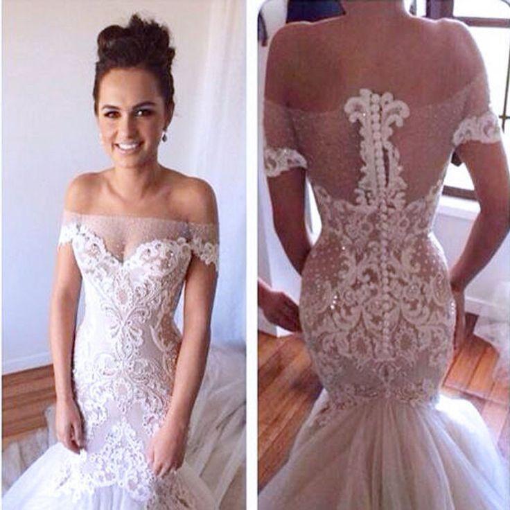 Mariage - High Quality Off Shoulder Sexy See Through Mermaid Lace Wedding Party Dresses, WD0061