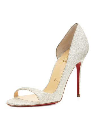 Mariage - Toboggan Glitter Leather Red Sole Pump, Ivory