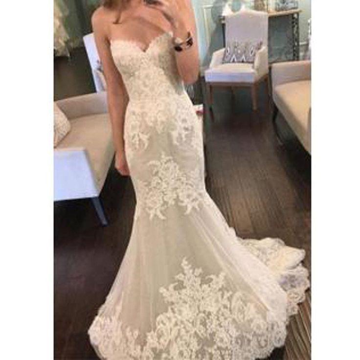 Mariage - 2017 Strapless Sweetheart Lace Mermaid Elegant Simple Charming Cheap Wedding Dress , WD0175
