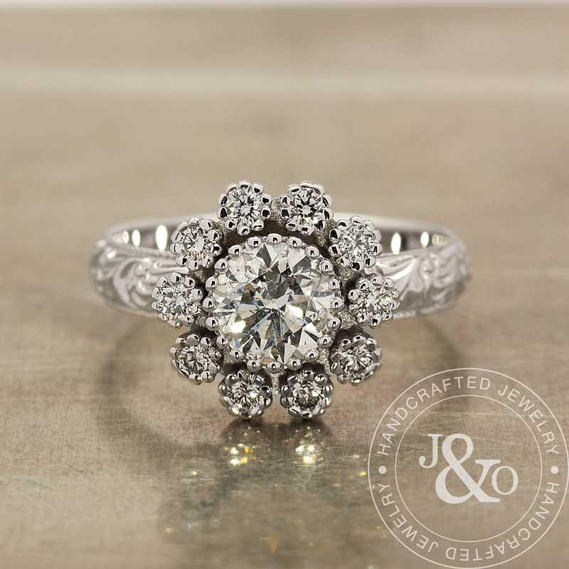 Wedding - 1 Carat Diamond Engagement Ring in 18k White Gold Art Deco Engagement Ring / Edwardian Engagement Ring