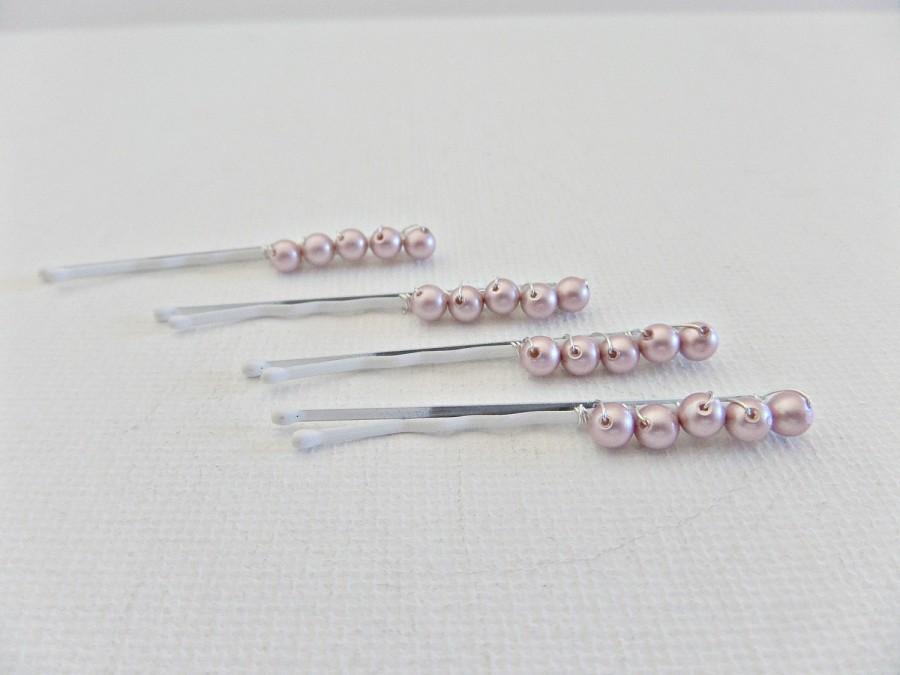 Mariage - Pink bridal hairpins, Swarovski Powder Rose pearls on a hairpin, Wire wrapped hairpins, Prom hairpins,  Wedding hairpins, UK seller