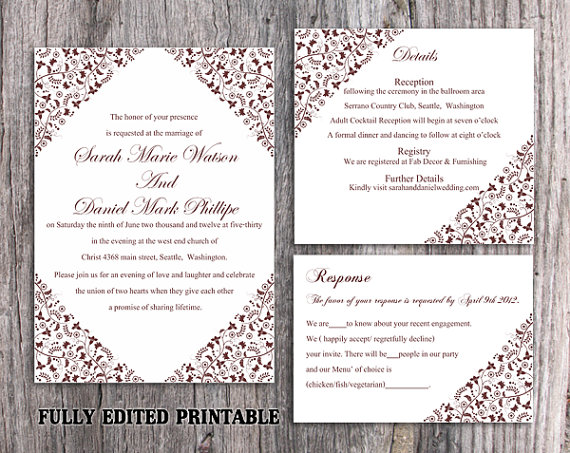 Mariage - Printable Wedding Invitation Suite Elegant Printable Invitation Coffee Invitation Floral Invitation Download Invitation Edited PDF file