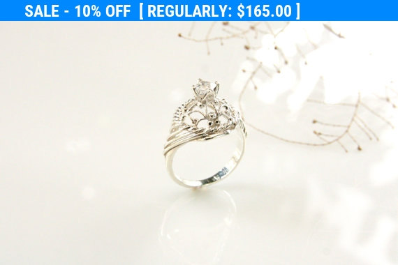 Wedding - Silver wire ring, Silver ring, statement ring, Statement jewelry, Filigree ring, Silver engagement ring, princess cut zircon