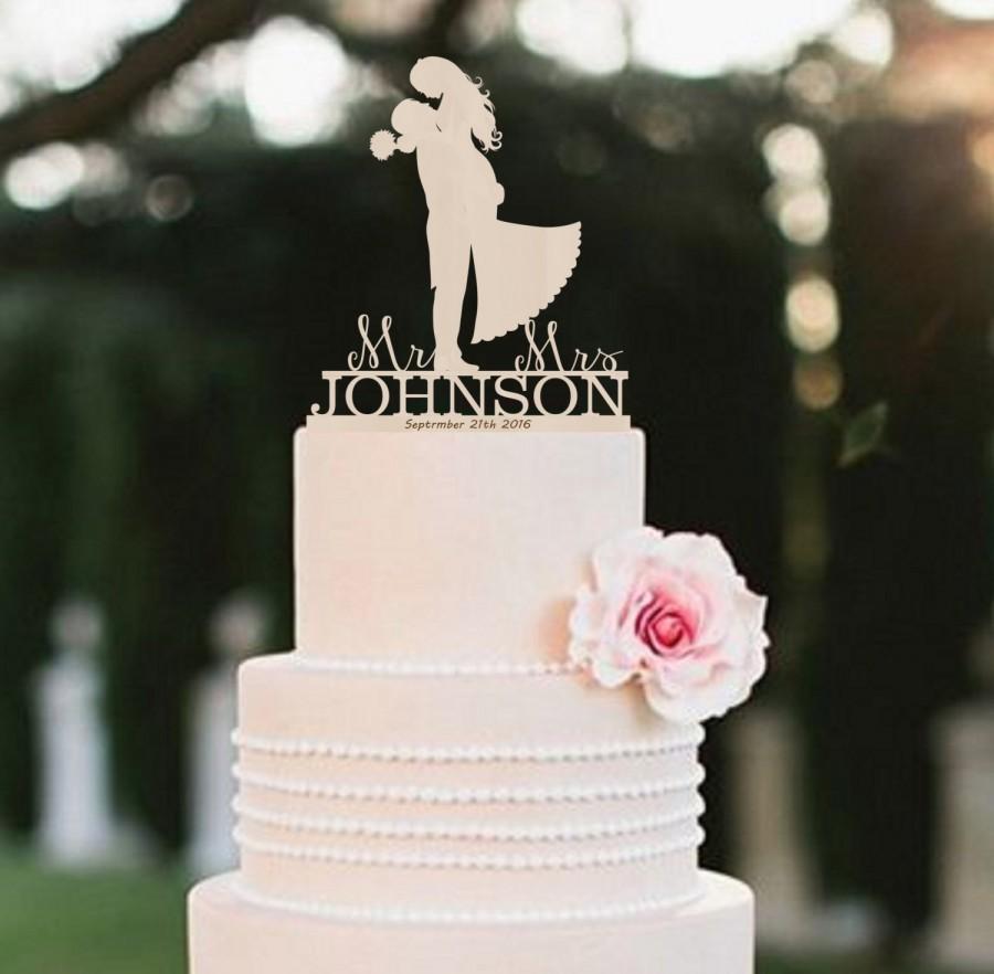Wedding - Wedding Cake Topper  Bride Groom Silhouette Mr  Mrs  Cake Topper  Personalized  Wood Cake Topper Rustic Wedding Cake Topper