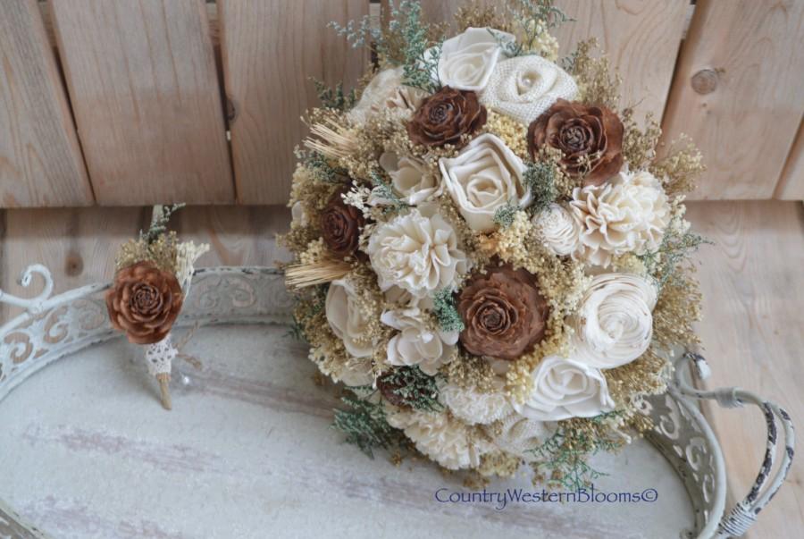 Mariage - READY TO SHIP,  Woodland Boutonniere, Burlap Boutonniere ,Fall Bouquet, Rustic Boutonniere, Winter Boutonniere, Groom Boutonniere