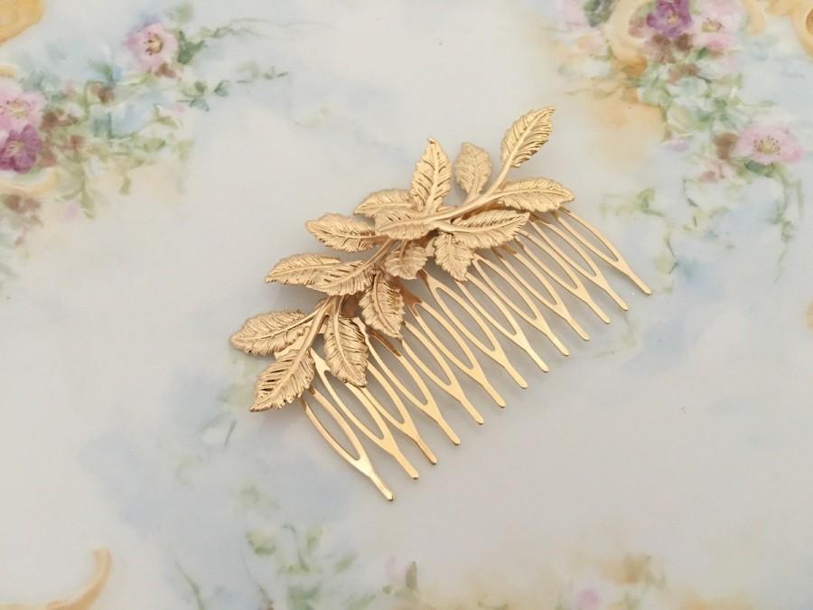 Свадьба - Gold Leaf Hair Comb.Gold Branch Hair Comb.Gold Leaf Bridal headpiece.Leaf fascinator.Gold Leaf hair accessory.wedding hair piece.Grecian