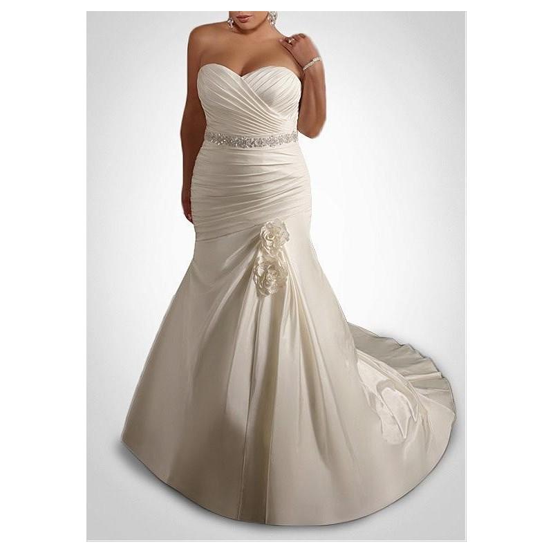 زفاف - Glamorous Satin Mermaid Sweetheart Neckline Plus Size Wedding Dress With Beads and Handmade Flowers - overpinks.com