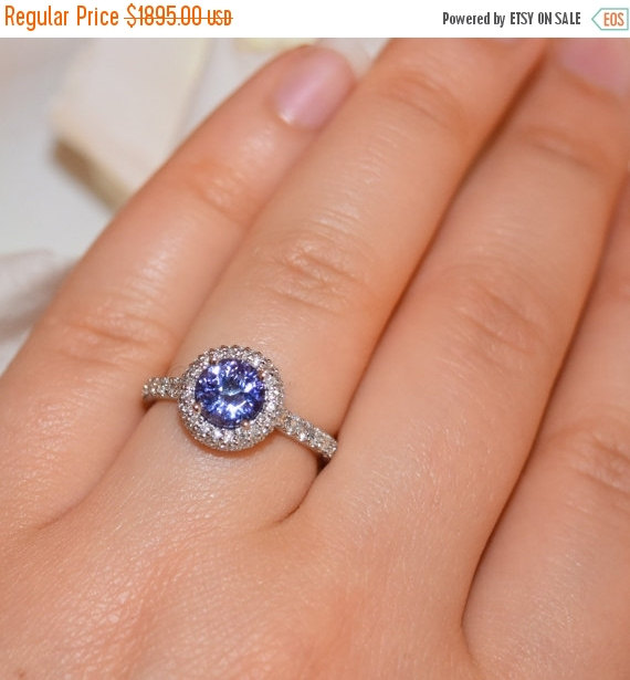 Wedding - ON SALE 18k white gold Diamond Wedding Ring, Natural Tanzanite Engagement Ring, Natural VS Diamonds Ring, Handmade Engagement ring