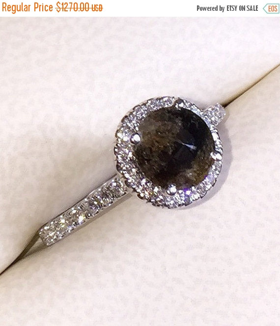 Wedding - ON SALE Natural Diamond Ring, Rose Cut Diamond Ring, Round Diamond Halo Engagement Ring, Wedding Rustic Ring, Unique Engagement ring