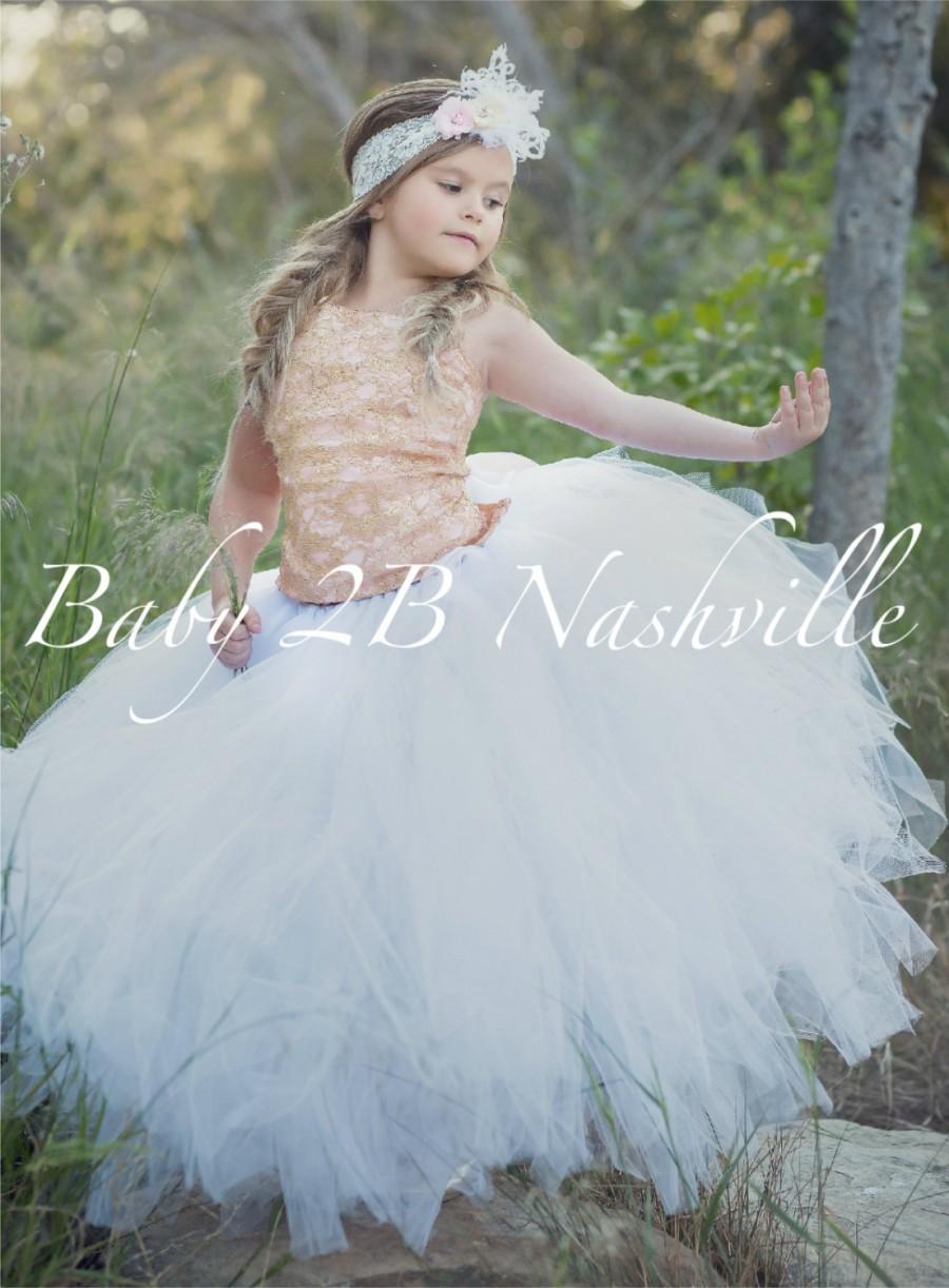 Rose Gold Dress Lace Dress Flower Girl Dress Tulle Dress Wedding