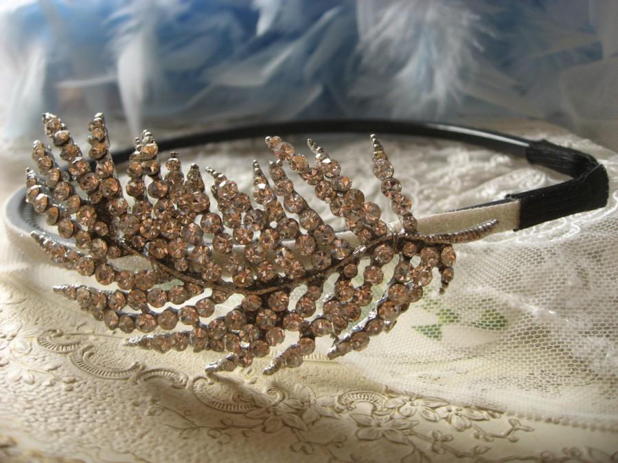 Свадьба - Feather wedding bridal bridesmaids flower girls sparkle Swarovski rhinestone crystals headband, rhinestones headpiece, wedding headpiece