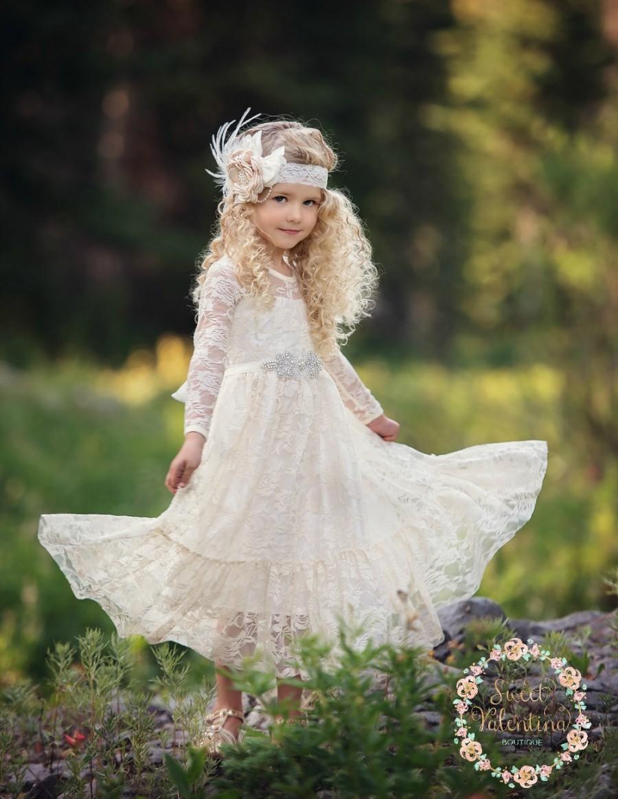 زفاف - Flower girl dress,girls birthday wedding party bridesmaid holiday Lace flower girl dress ,toddler flower girl dress,Rustic flower girl dress
