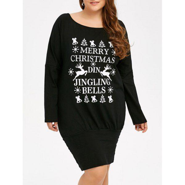 Mariage - Casual Plus Size Christmas Print Dress