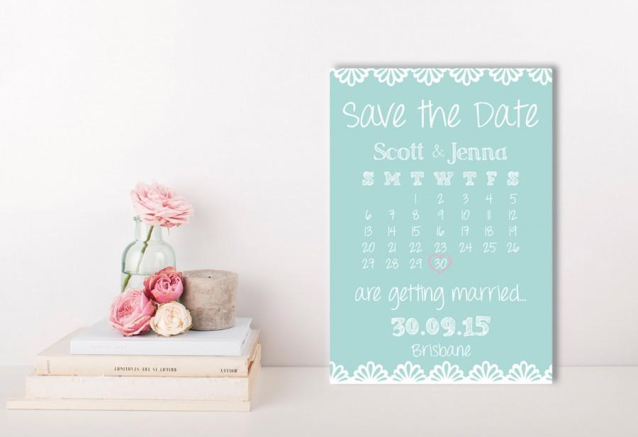 Wedding - DIY Printable ~ Teal Save the Date ~ Lace Save the Date ~ Calendar Save Date ~ Teal and Lace ~ Save the Date Cards ~ Print Your Own