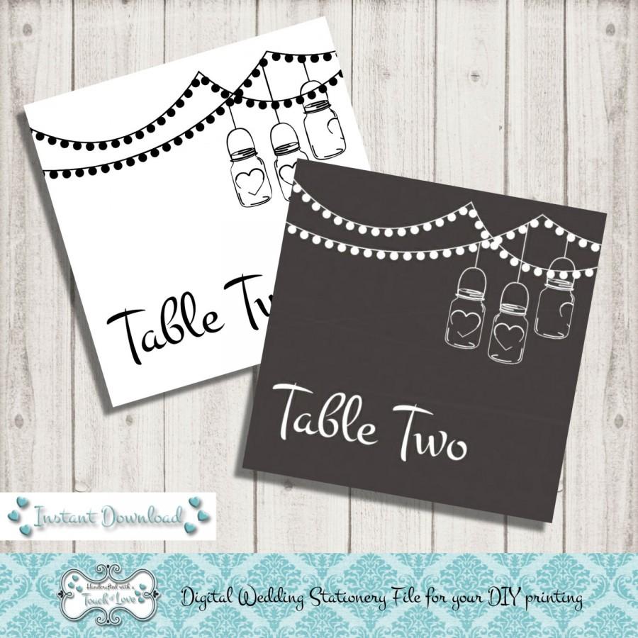 Wedding - Digital DIY Editable Wedding Table Number, Table Name, Printable, Microsoft Word File, Mason Jars Chalkboard Instant Download