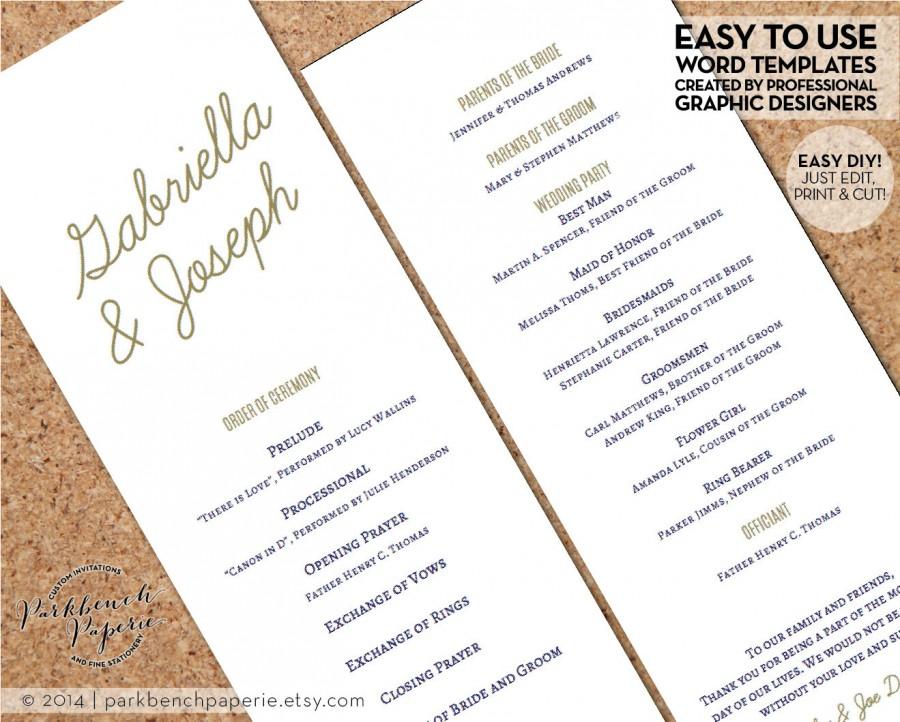 Свадьба - Printable Wedding Program Template - Quatrefoil - Navy - DIY Editable MS Word Template, Instant Download, Edit your text & Print at Home