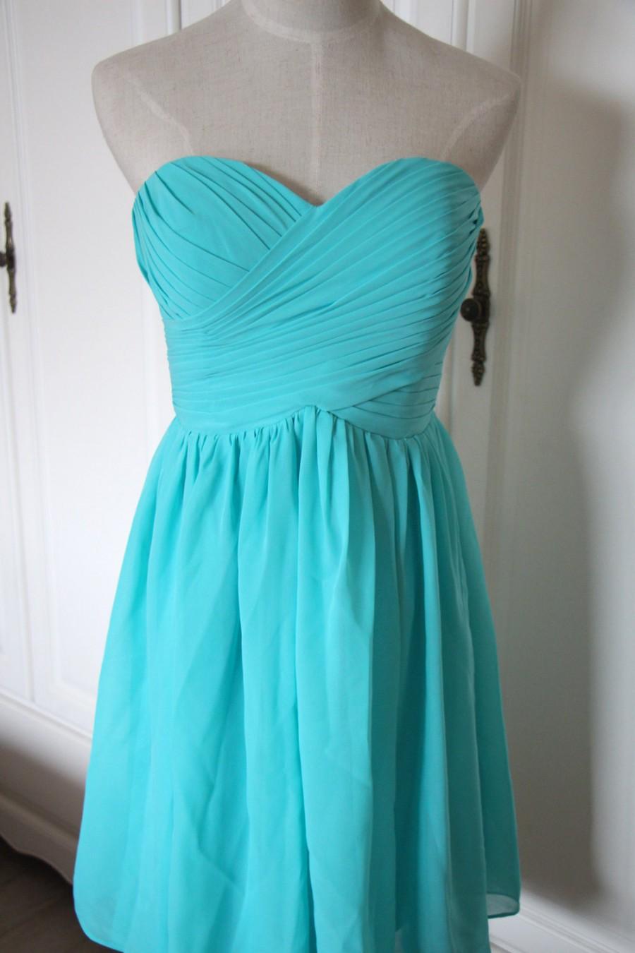 Wedding - Blue Sweetheart Bridesmaid Dress Knee-length/Floor-length Chiffon Strapless Bridesmaid Dress-Custom Dress