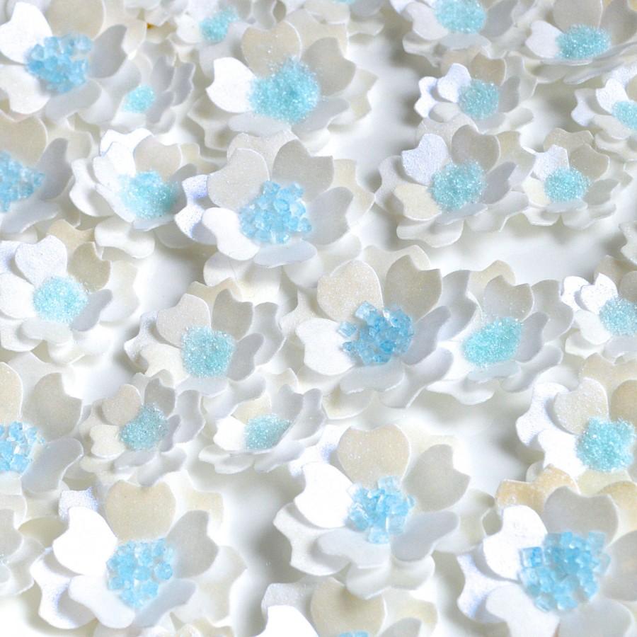 Wedding - Edible Frozen Ice Blossoms 3D Iridescent Icy Blue Snow Flowers Winter Wonderland Wedding Cake Decorations Onderland Birthday Cupcake Toppers