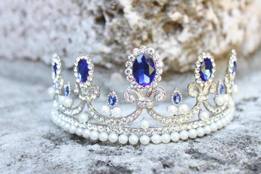 زفاف - Bridal Tiara Sapphire Blue Tiara -MARIE-AMELIE,Swarovski Bridal Tiara,Crystal Wedding Crown,Rhinestone Tiara, Wedding Tiara, Diamante Crown