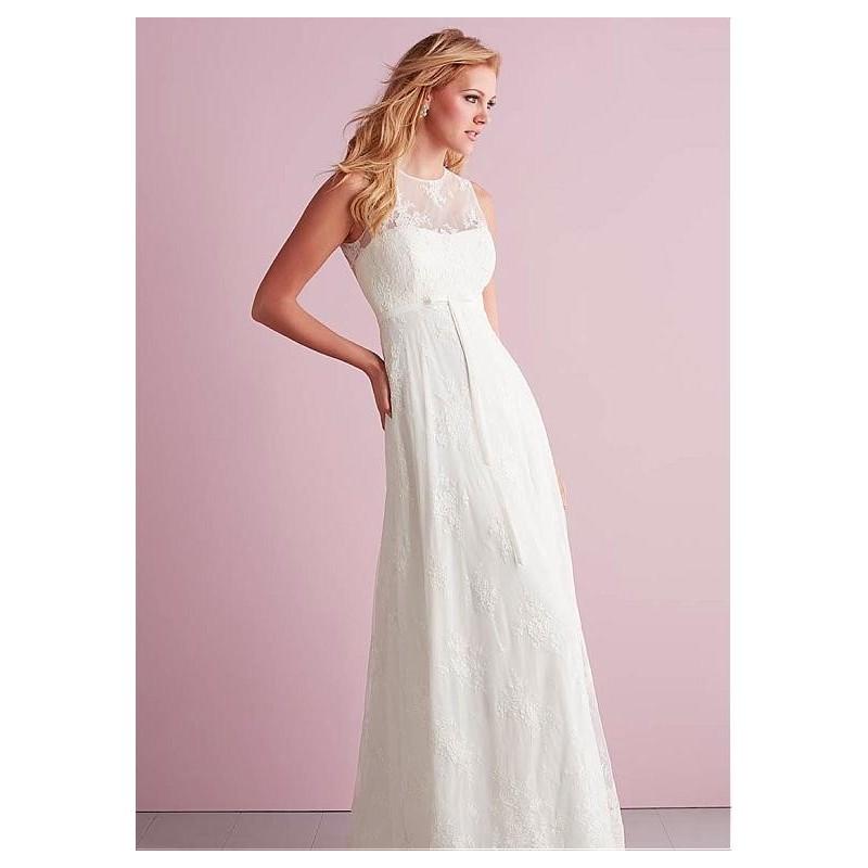 Mariage - Gorgeous All-over Lace Sheath Jewel Neckline Raised Waistline Wedding Dress - overpinks.com
