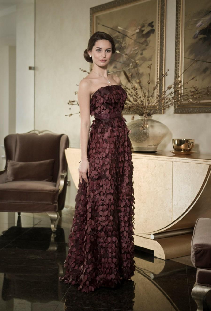 Wedding - Classy evening gown with leafs, Dark purple mother of the bride dress for women, Purple evening dress with leafs, Romantic womens dresses