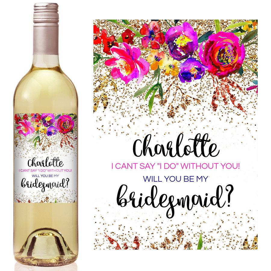 Hochzeit - Custom Bridesmaid Proposal Gift - Bridesmaid Wine Bottle Label - Asking Bridesmaid Will You Be My Bridesmaid Gift