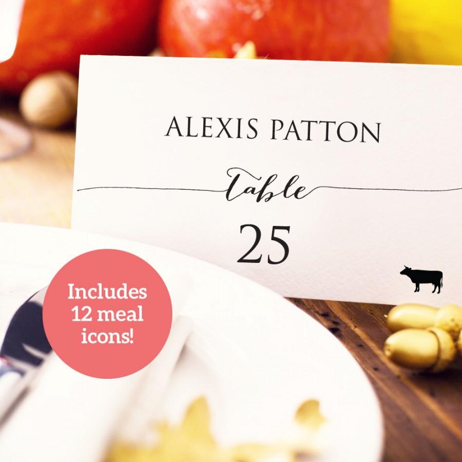 Hochzeit - Wedding Place Card with Meal Icons Template, DIY Editable Card, Food Icon, Seating Card, Menu Icons, Wedding Printable Escort Cards, 