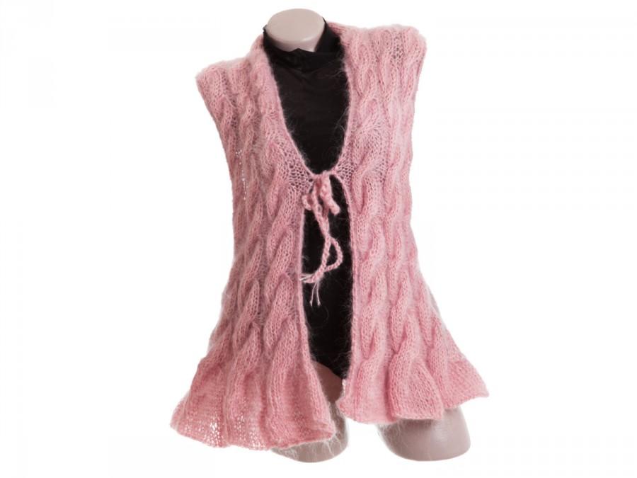 Wedding - Pink mohair cardigan sweater, Cable knit vest, Fluffy womens sweater, Mohair cardigan, Cable knit cardigan, Mohair sweater