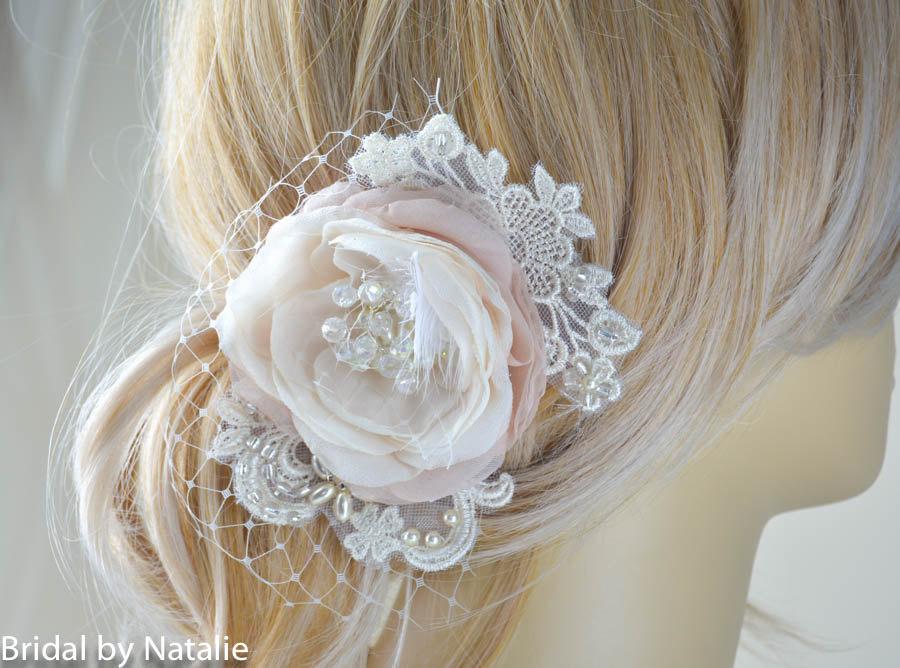 Mariage - Bridal Hair Flower - Bridal Hair Clip - Wedding Floral Hair Piece with Pearls and Crystals  - Wedding Hair Accessories
