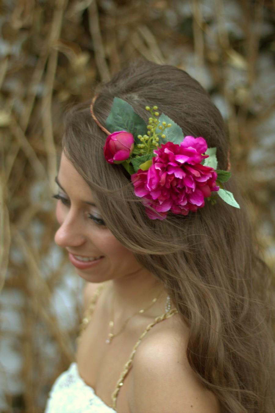 Hochzeit - Fushia  Flower Crown - Peony, Floral Headpiece, Head Piece, Wedding Flower Crown, Woodland Wedding, Wedding Flower Headpiece, Garden Rose