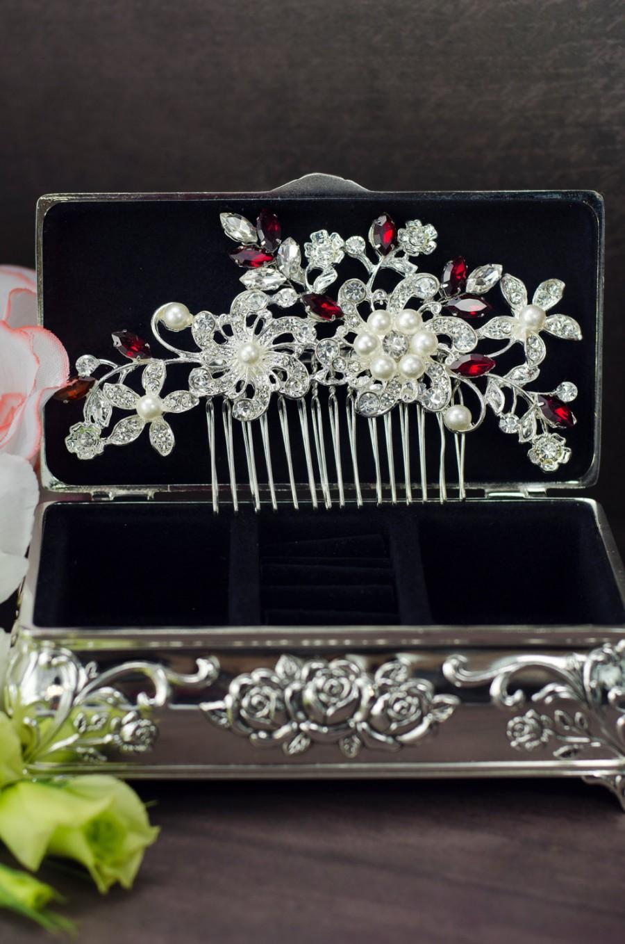 Beautiful elegant wedding red color crystal rhinestone bridal hair comb ha24red 