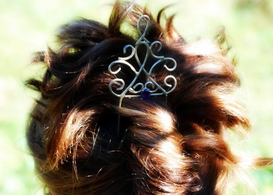 Wedding - Renaissance hair adornment - Wedding hair piece - Medieval hair jewelry - Sterling Amethyst hair piece - Artisan one of a kind hair piece