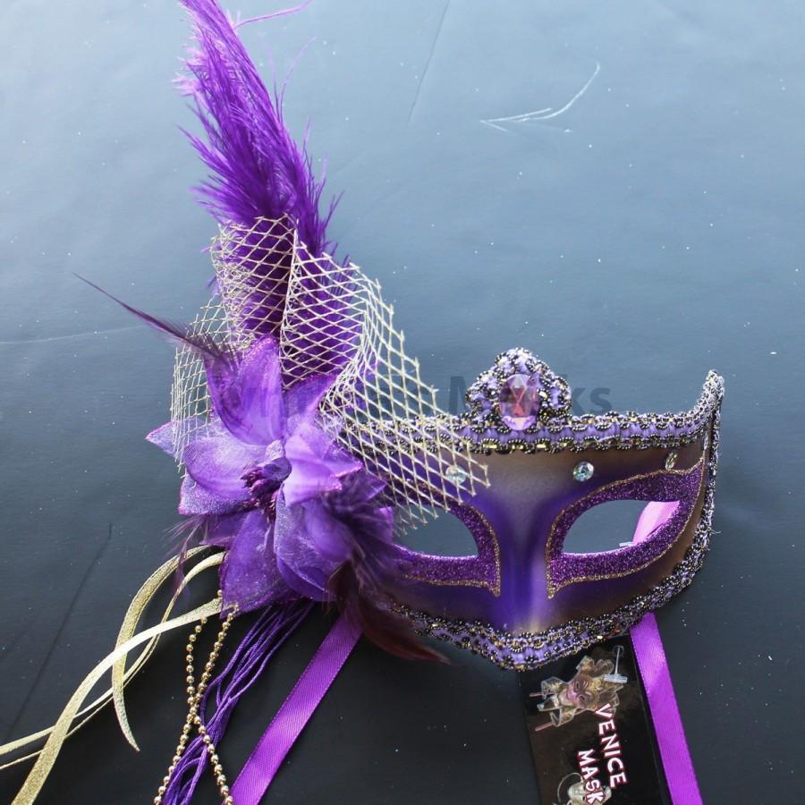زفاف - Regal Purple Star Venetian Ostrich Feather Mask for Wedding Masquerade 5D7A SKU: 6E41