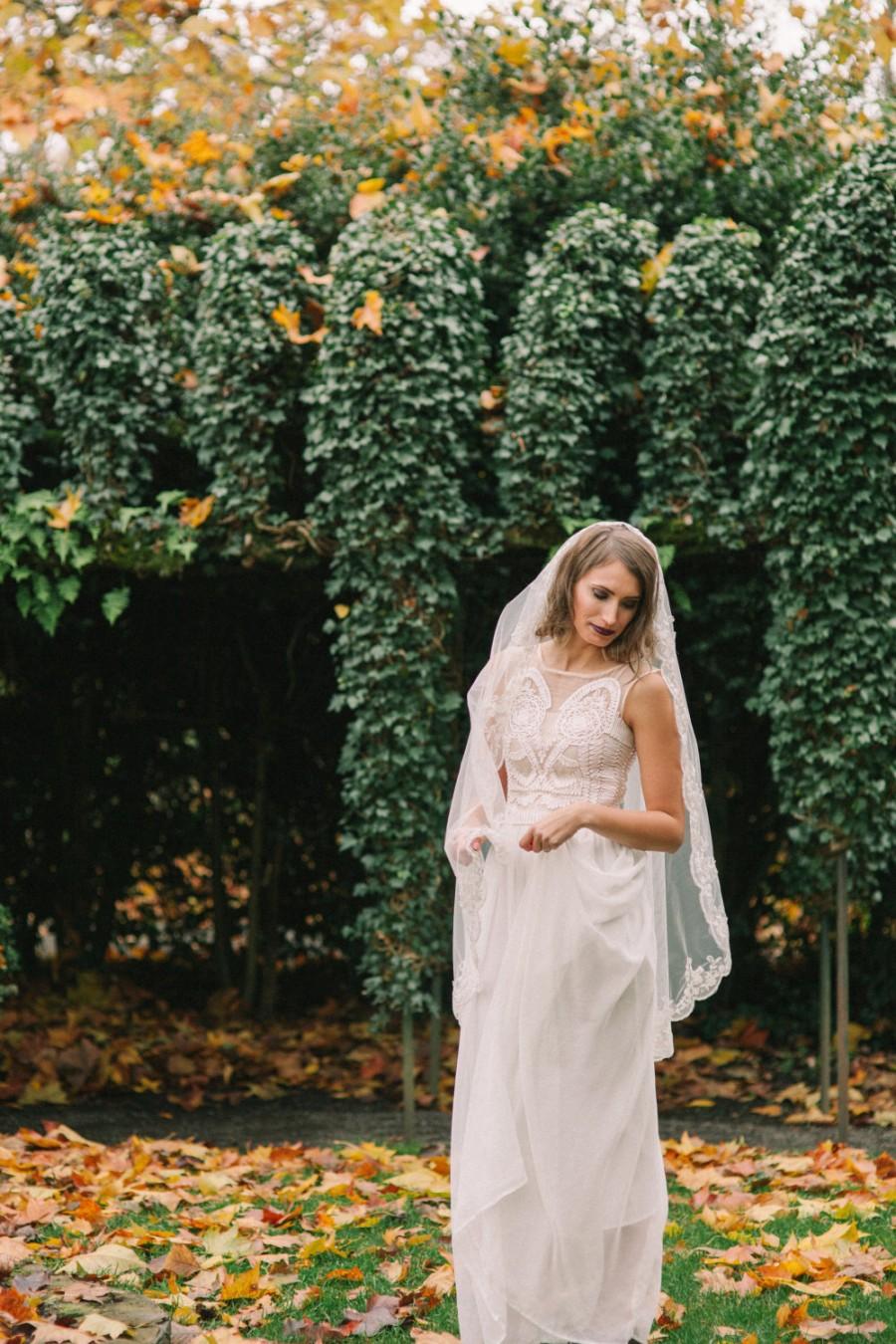 زفاف - Lace wedding gown, Bridal dress, silk dress with hand-embroidered lace--ADA