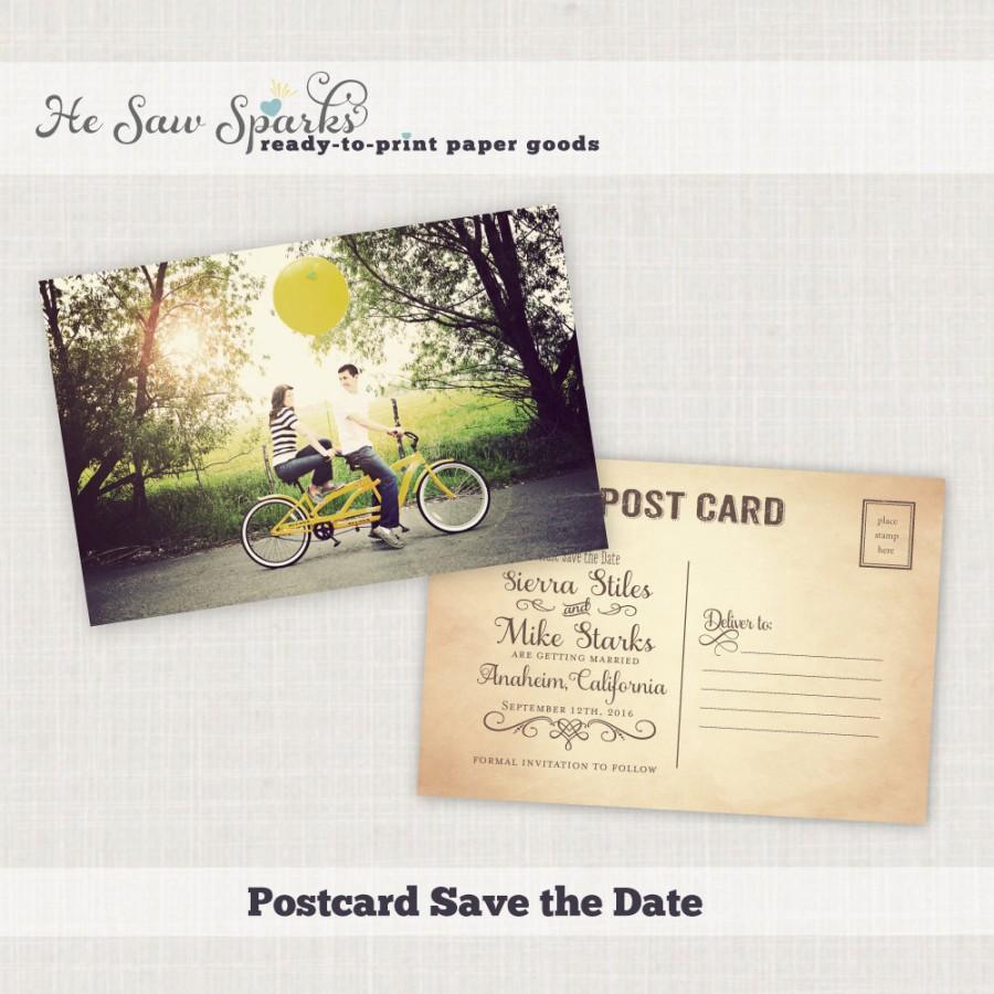 Wedding - Vintage Postcard Save The Date - DIY - Printable