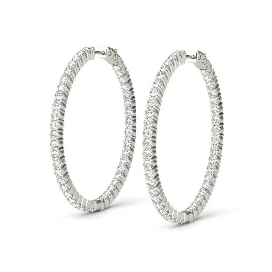 زفاف - 1.00 Carat Diamond Hoop Earrings for Women 14k White Gold, Anniversary Gifts, Black Friday Cyber Monday Deal, Christmas Gifts for Women 23mm