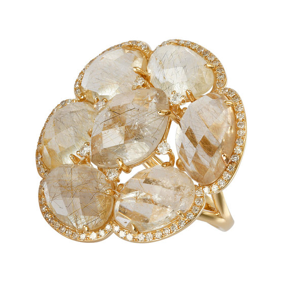Свадьба - Black Friday SALE, Rutiliated Quartz & Diamond Cluster Ring 14k Yellow Gold, Anniversary Gifts for Women, Christmas Jewelry Gifts, Fashion