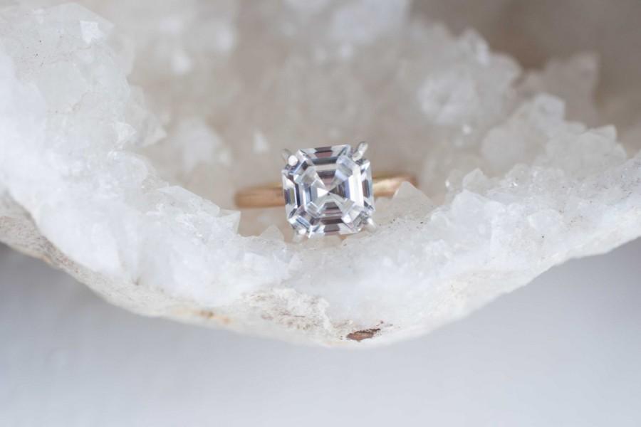 Hochzeit - Asscher Cut Moissanite Solitaire Engagement Ring 