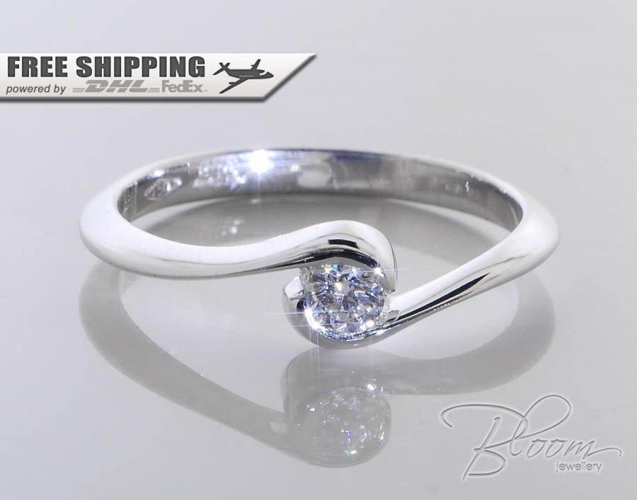 Hochzeit - Bezel Engagement Ring Low Profile Engagement Ring Real Diamond Ring Comfort Engagement Ring White Gold Engagement Ring Bloom Jewellery