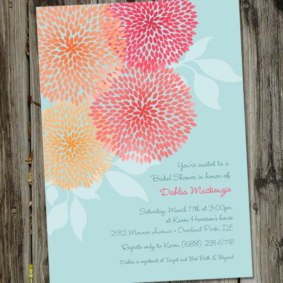 Hochzeit - Beautiful Turquoise and Crimson Dahlias Bridal Shower Invitation