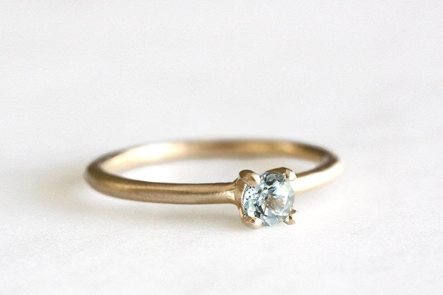 Mariage - 14k gold aquamarine ring, 4mm, stacking ring, march birthstone, handmade, eco friendly gold, alternative engagement ring