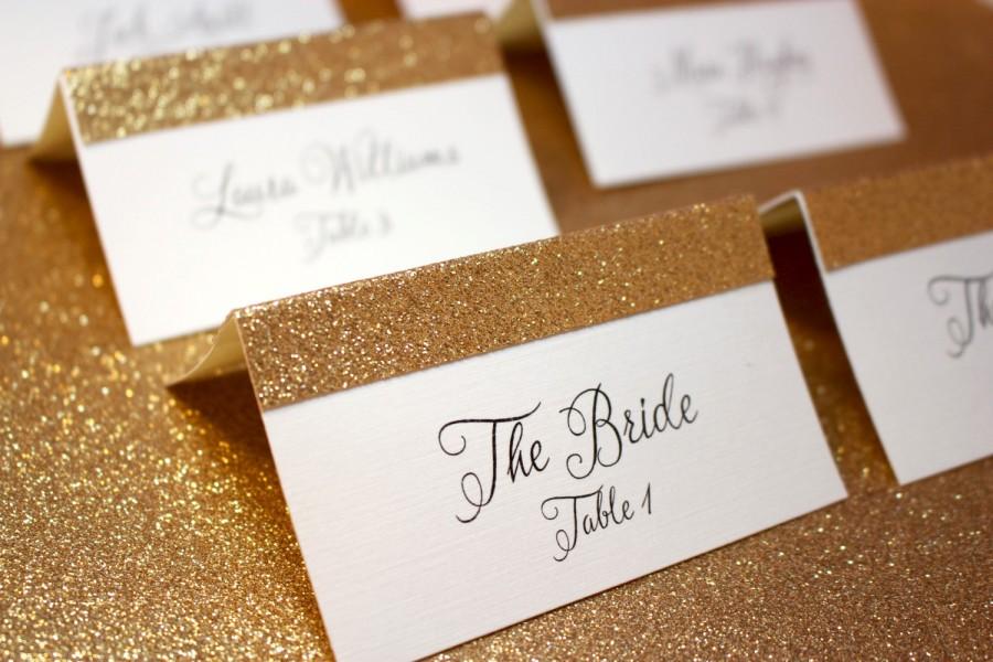 Mariage - Gold Place Cards / Glitter Place Cards / Wedding Escort Cards / Name Cards / Glam Gold Glitter Placecards